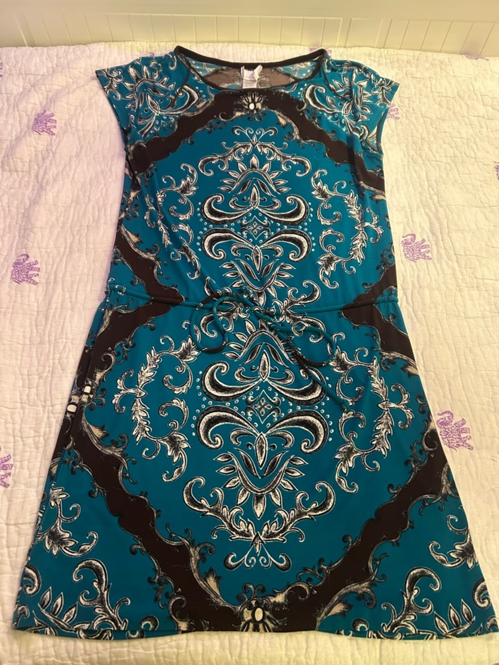 Donna Morgan Teal Paisley-Scroll Midi Dress